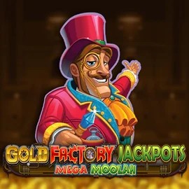 Gold Factory Jackpots Mega Moolah slot logo by Aurum Signature Studios at Prive Casino